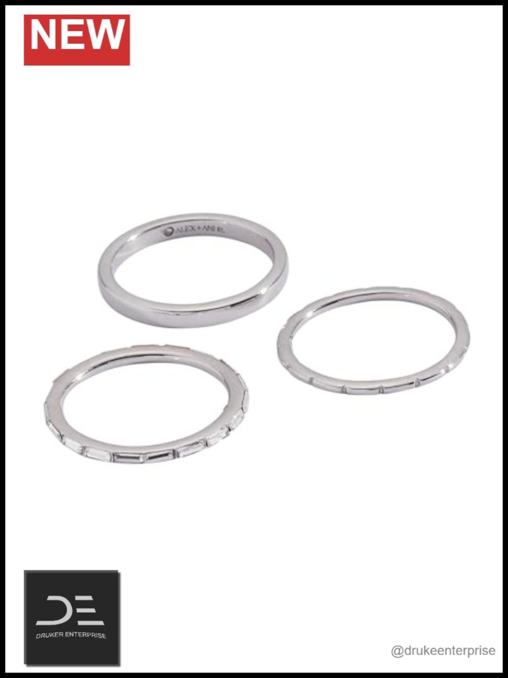 Baguette Stacking Ring Set of 3 Nickel-Free Size 7 Stainless Steel